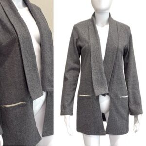 Atelier B Wool Blend Long Jacket Womens Size XS Grey Tailored Open Blazer Duster